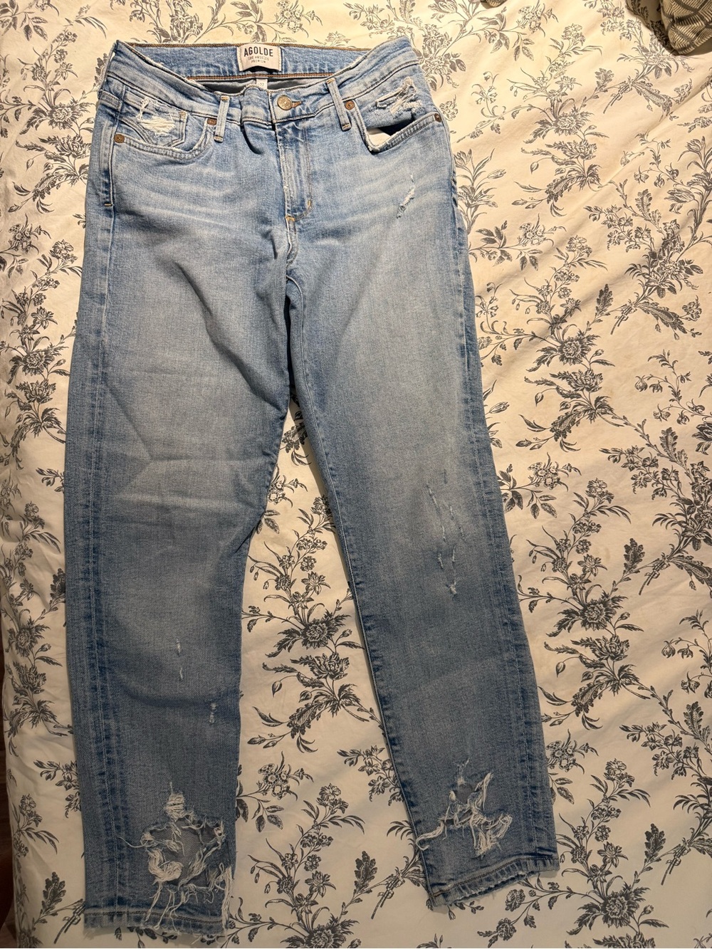 Agolde Light Blue Distressed Cropped Jeans